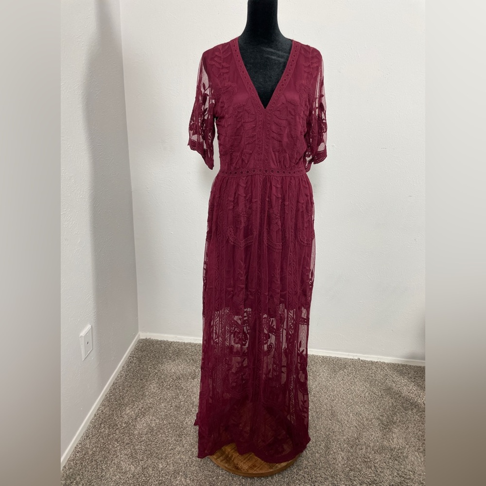 Altr’d State Maroon Lace Maxi Dress